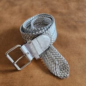 Women's Braided Woven Belt Silver Metallic Silver Buckle 46 7/8" Long  Boho Chic